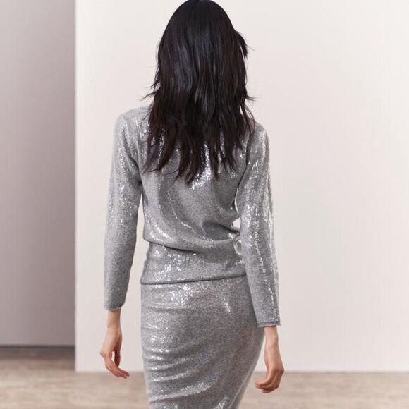 ZARA SEQUINED KNIT SWEATER - Picture 5 of 8